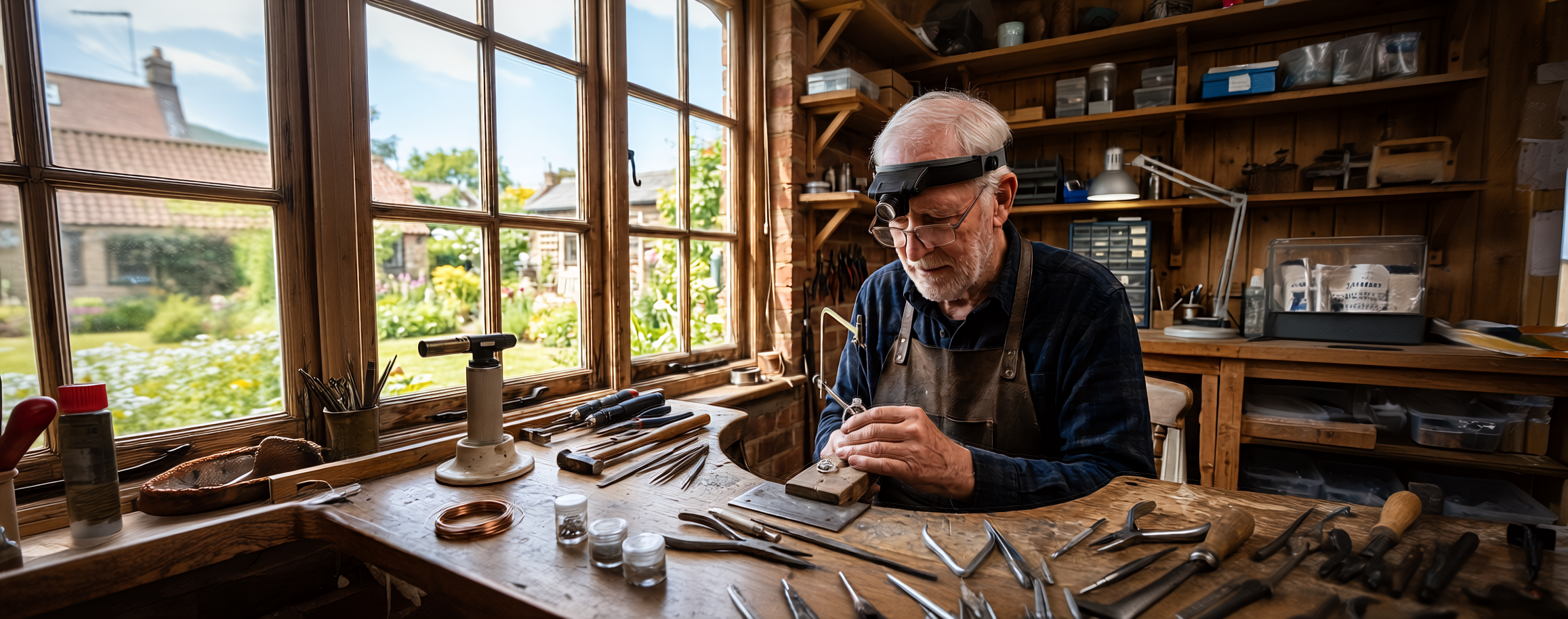 Jeweler at his workbench crafting a custom piece